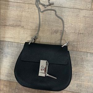 Chloe Black Grained Lambskin Drew Shoulder Bag With Silver Chain Hardware
